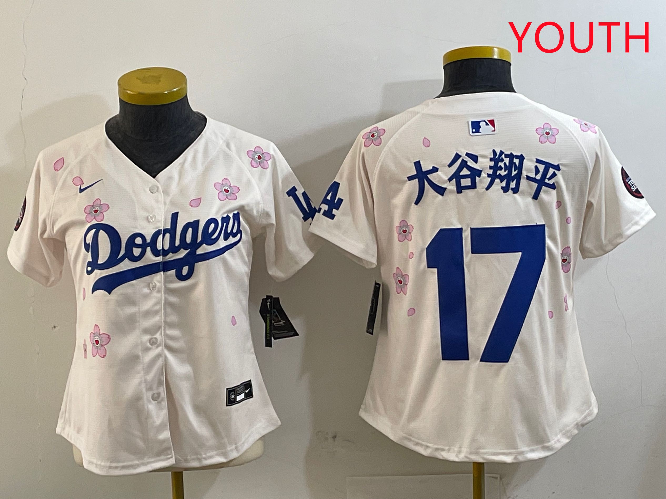 Youth Los Angeles Dodgers 17 Ohtani Cream Sakura Edition 2025 Nike MLB Jersey style 15